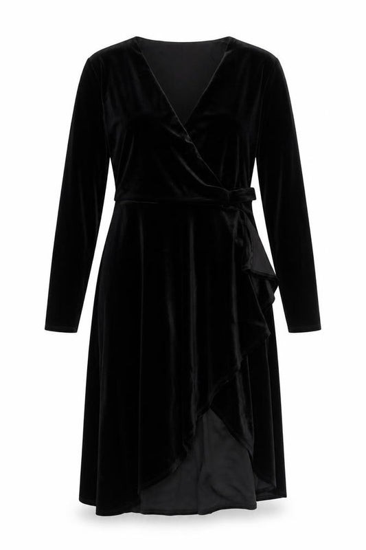 Phase Eight Women Black UK 16 Velvet Long Wrap Dress Belted