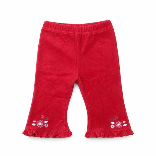M&S Girls Red Velour Floral Ruffle Leggings 6-9 Months New Tags
