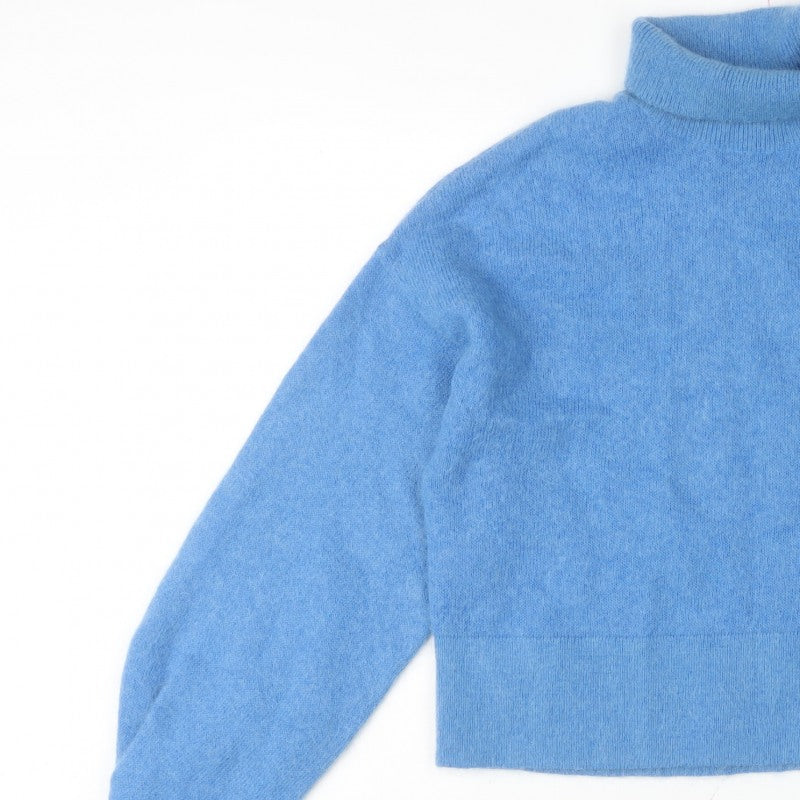 H&M Women Blue UK 4 Roll Neck Mohair Wool Knit Pullover Jumper