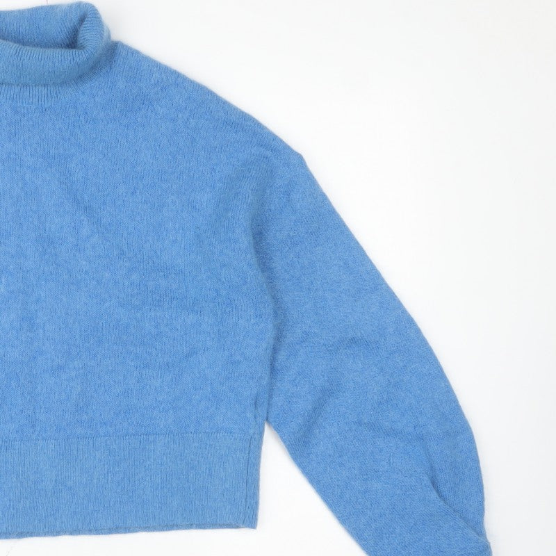 H&M Women Blue UK 4 Roll Neck Mohair Wool Knit Pullover Jumper