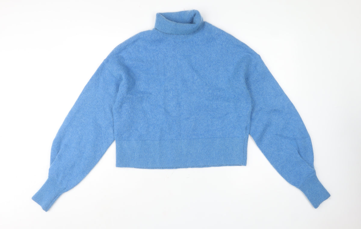 H&M Women Blue UK 4 Roll Neck Mohair Wool Knit Pullover Jumper