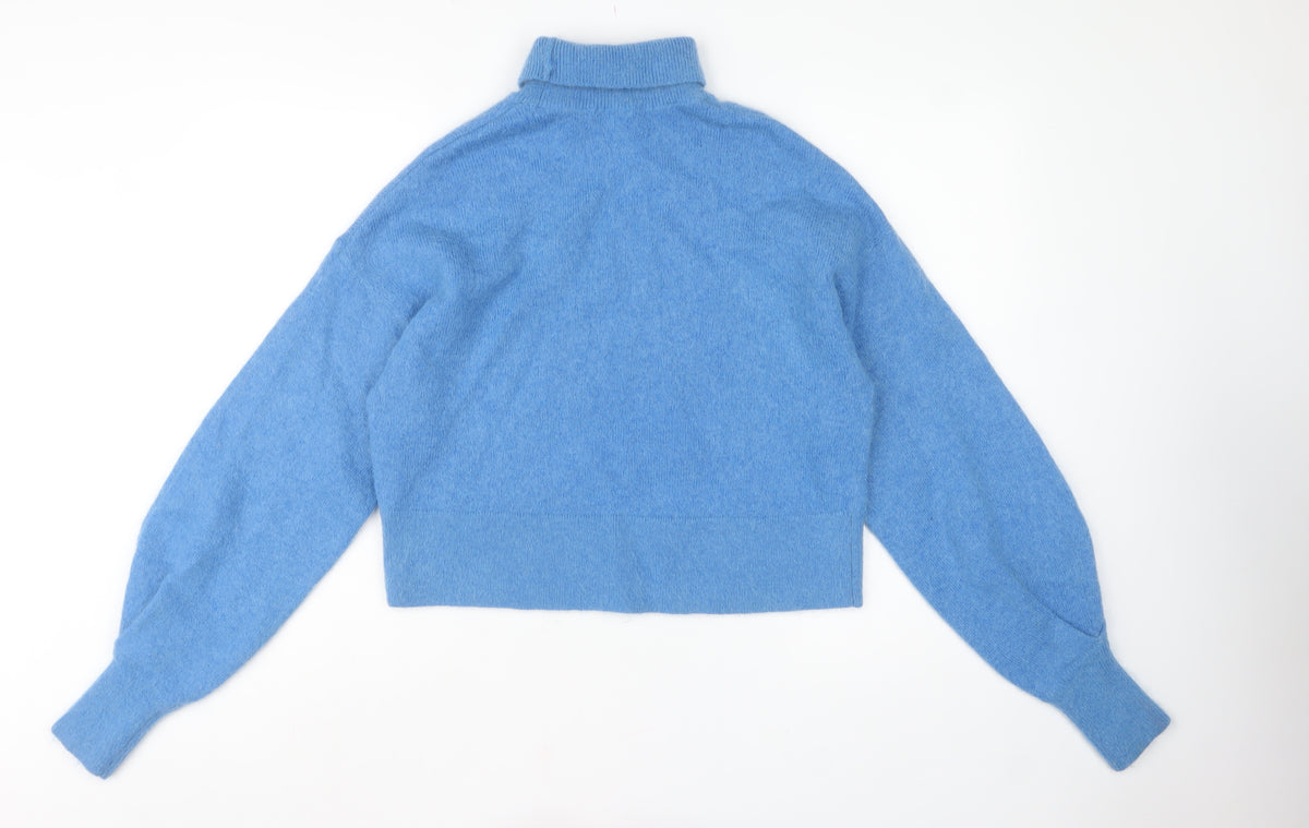 H&M Women Blue UK 4 Roll Neck Mohair Wool Knit Pullover Jumper