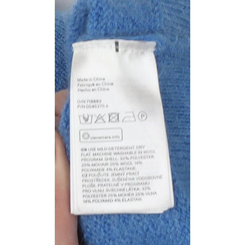 H&M Women Blue UK 4 Roll Neck Mohair Wool Knit Pullover Jumper
