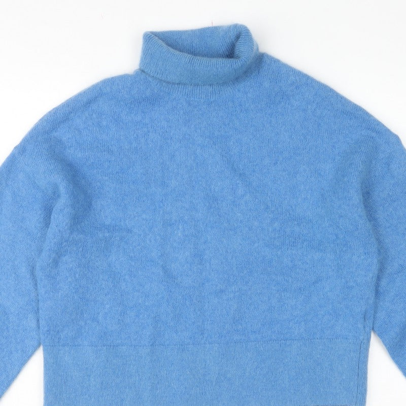 H&M Women Blue UK 4 Roll Neck Mohair Wool Knit Pullover Jumper