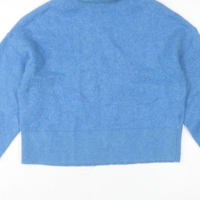 H&M Women Blue UK 4 Roll Neck Mohair Wool Knit Pullover Jumper