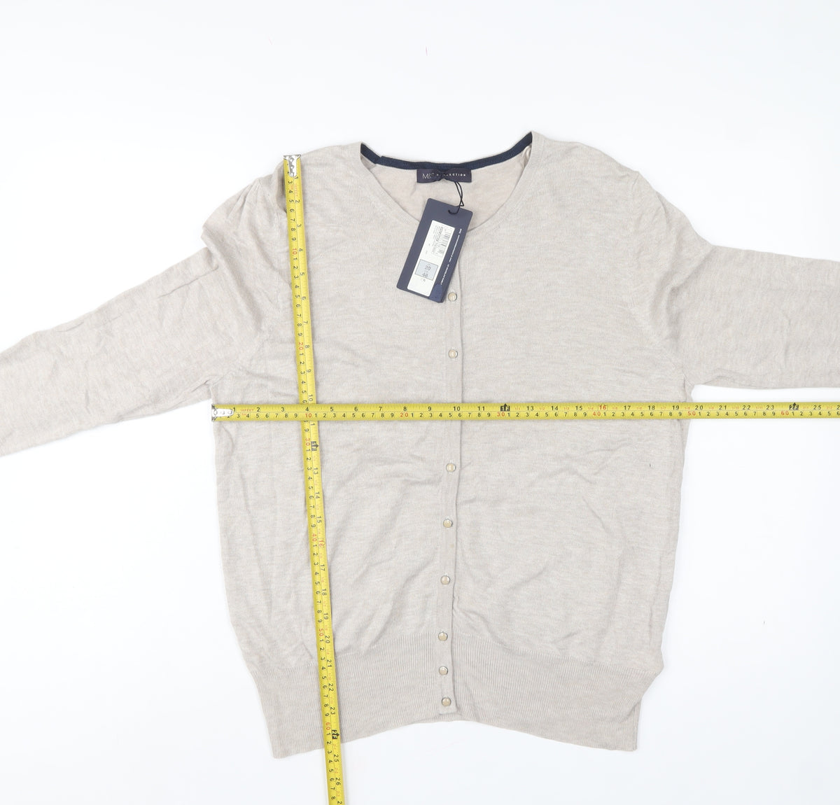 Marks and Spencer Women Beige Size 20 Button Knit Cardigan Stretch