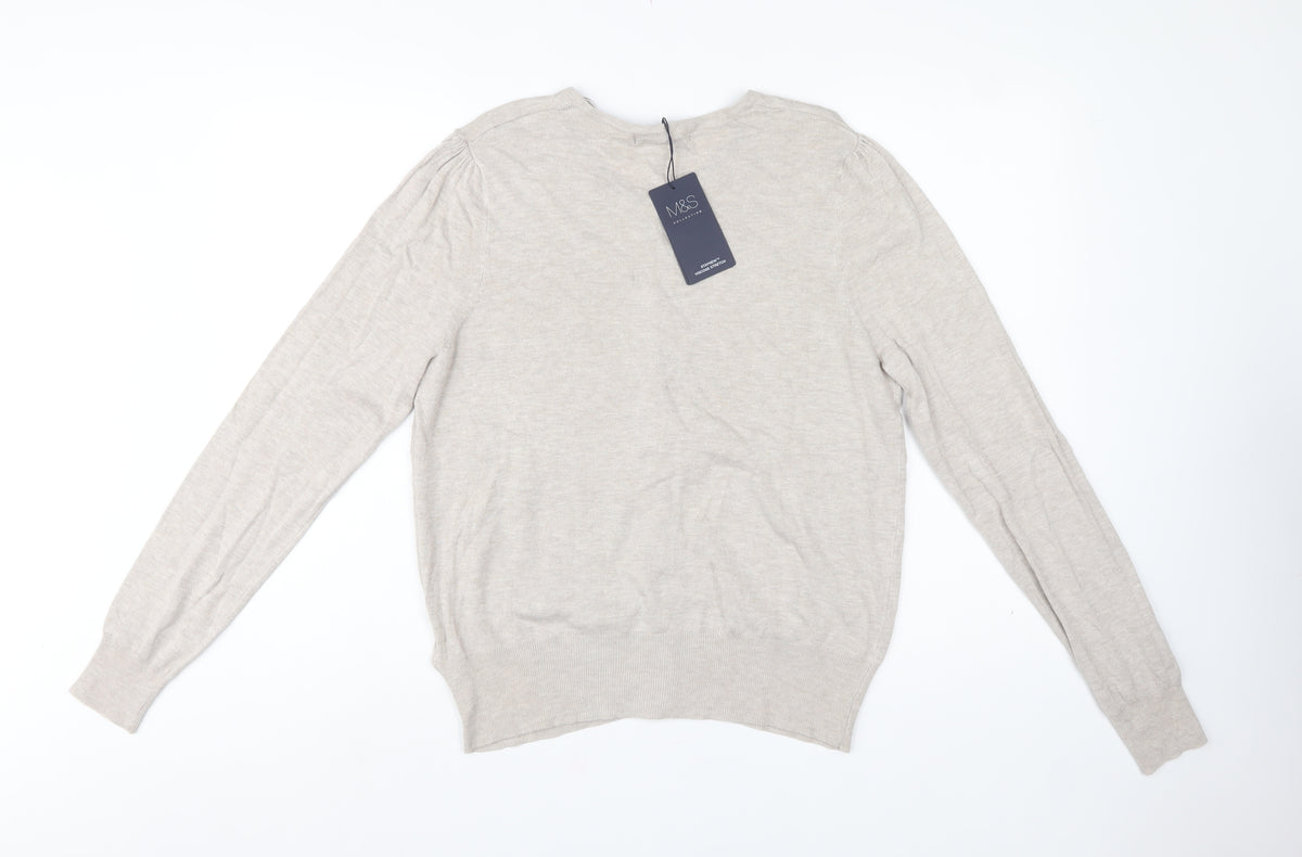 Marks and Spencer Women Beige Size 20 Button Knit Cardigan Stretch