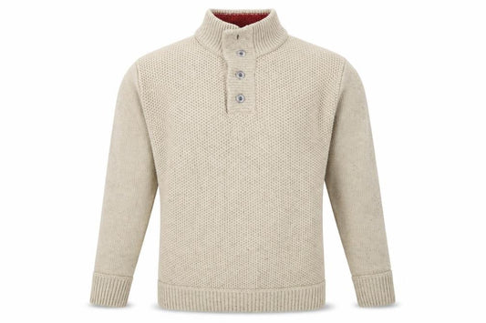 Mantary Men's Beige 3XL Henley High Neck Cotton Blend Knit Jumper NWT