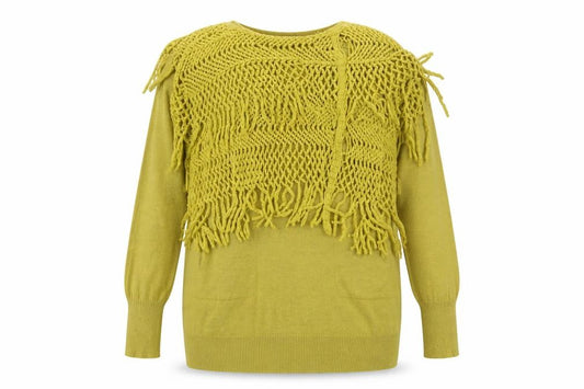 Diverse Women Gold One Size Fringe Open-Knit Cardigan
