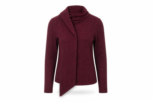 River Island Women Burgundy S Open Wrap Cowl Neck Knit Cardigan