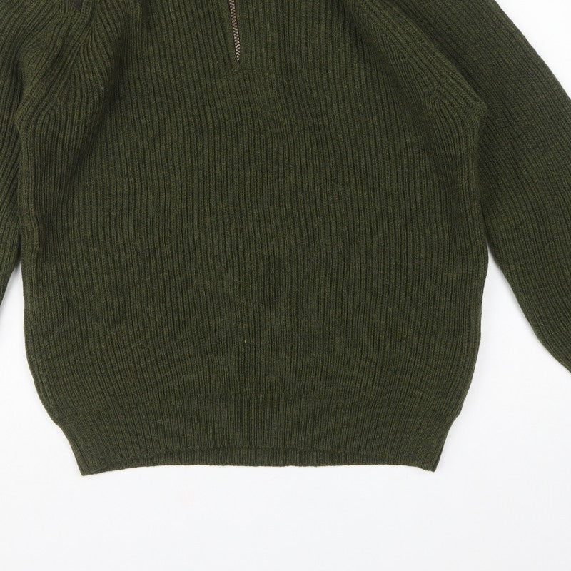 Celtic & Co. Men's Green L British Wool 1/4 Zip Rib Knit Jumper