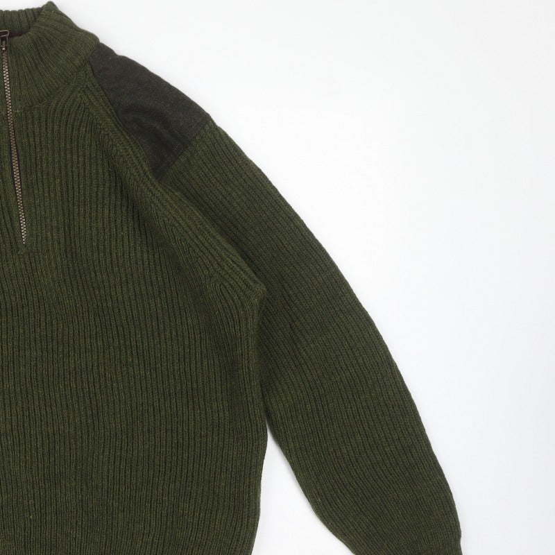 Celtic & Co. Men's Green L British Wool 1/4 Zip Rib Knit Jumper