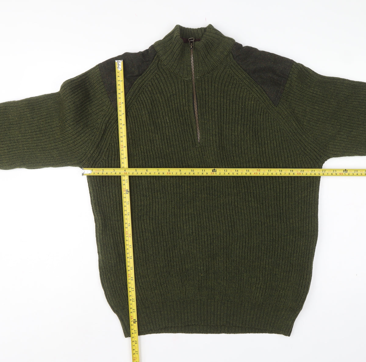 Celtic & Co. Men's Green L British Wool 1/4 Zip Rib Knit Jumper