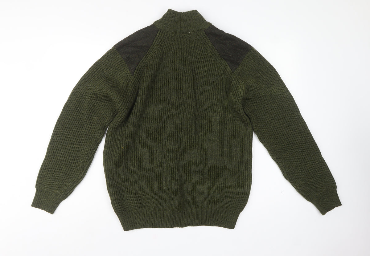 Celtic & Co. Men's Green L British Wool 1/4 Zip Rib Knit Jumper