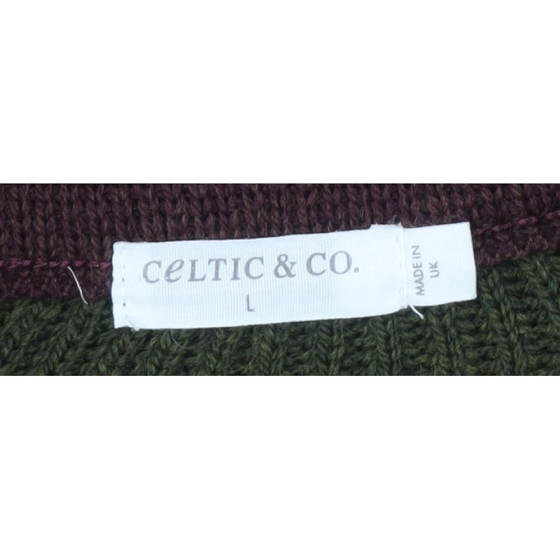 Celtic & Co. Men's Green L British Wool 1/4 Zip Rib Knit Jumper
