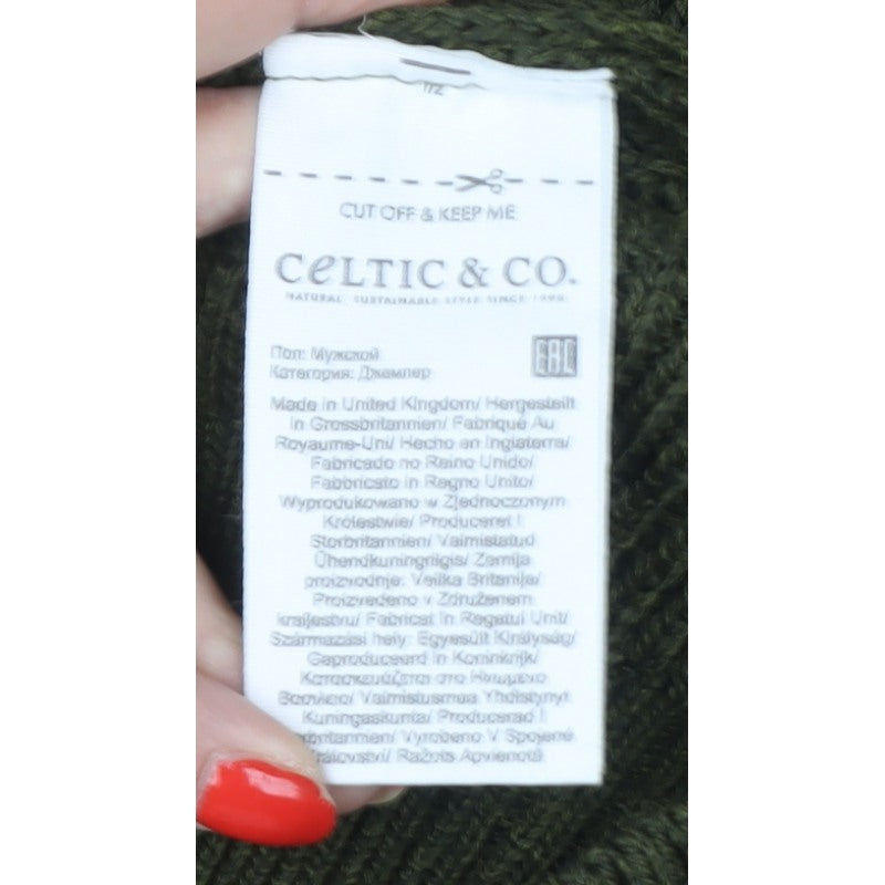Celtic & Co. Men's Green L British Wool 1/4 Zip Rib Knit Jumper