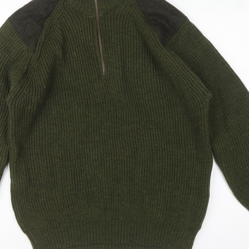 Celtic & Co. Men's Green L British Wool 1/4 Zip Rib Knit Jumper