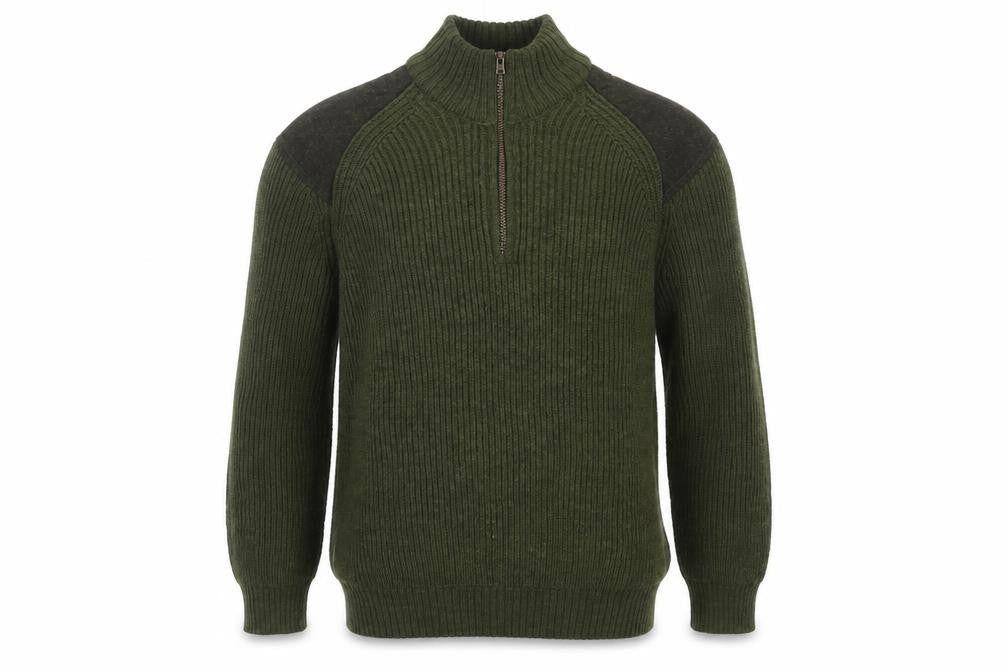 Celtic & Co. Men's Green L British Wool 1/4 Zip Rib Knit Jumper