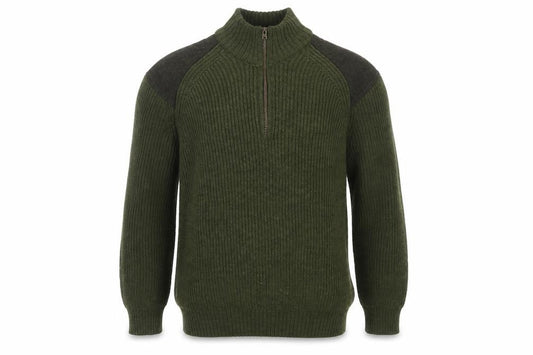 Celtic & Co. Men's Green L British Wool 1/4 Zip Rib Knit Jumper