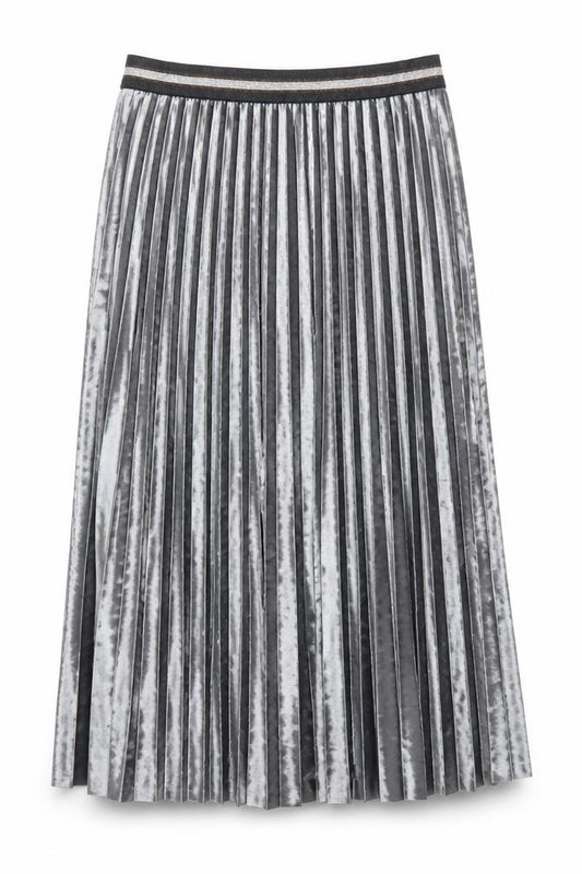 Marks & Spencer Women Grey Velvet Pleated Midi Skirt UK 18
