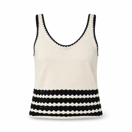 Primark Women Ivory Black Striped Knit Camisole Tank Top UK 14