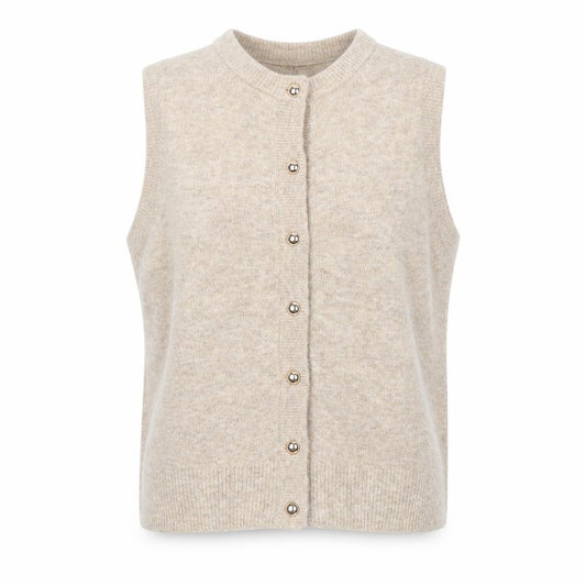 F&F Women’s Beige Size S Wool Blend Sleeveless Button Knit Cardigan Vest