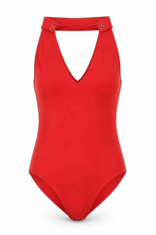 Miss Selfridge Women Red UK 10 Sleeveless V-Neck Stretch Bodysuit