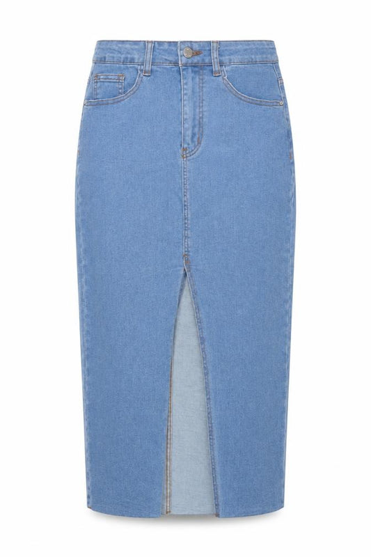 Blue Vanilla Women Blue UK 8 High Rise Denim Maxi Skirt Slit