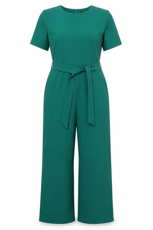 By Very Women Green UK 14 Wide Leg Belted Short Sleeve Jumpsuit