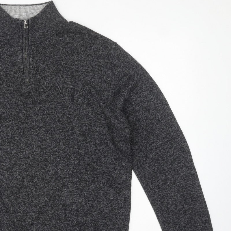 Next Mens Grey L 1/4 Zip High Neck Cotton Blend Knit Jumper
