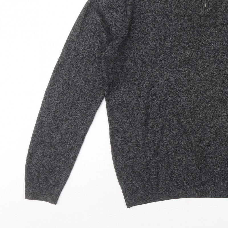 Next Mens Grey L 1/4 Zip High Neck Cotton Blend Knit Jumper