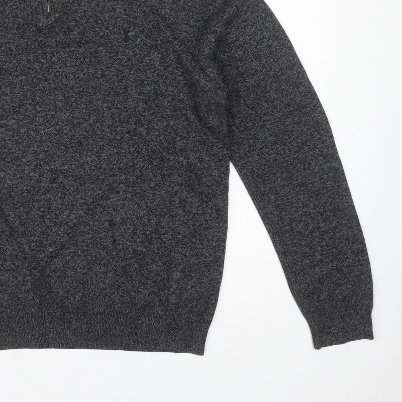 Next Mens Grey L 1/4 Zip High Neck Cotton Blend Knit Jumper