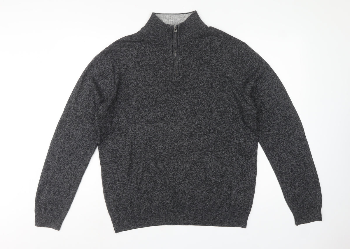 Next Mens Grey L 1/4 Zip High Neck Cotton Blend Knit Jumper