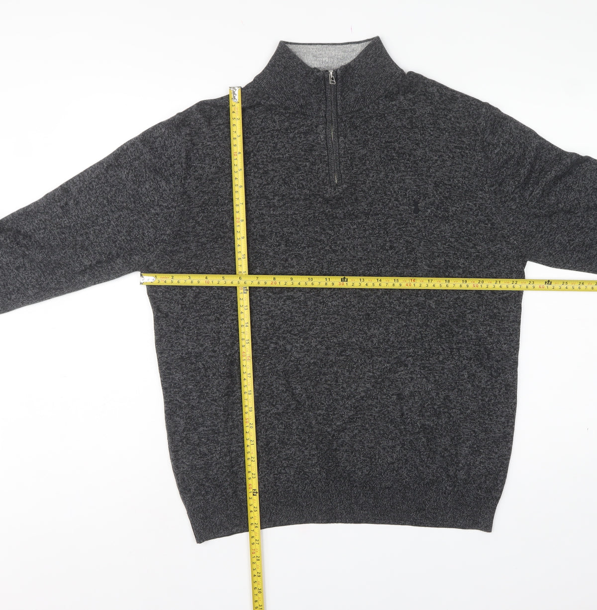 Next Mens Grey L 1/4 Zip High Neck Cotton Blend Knit Jumper