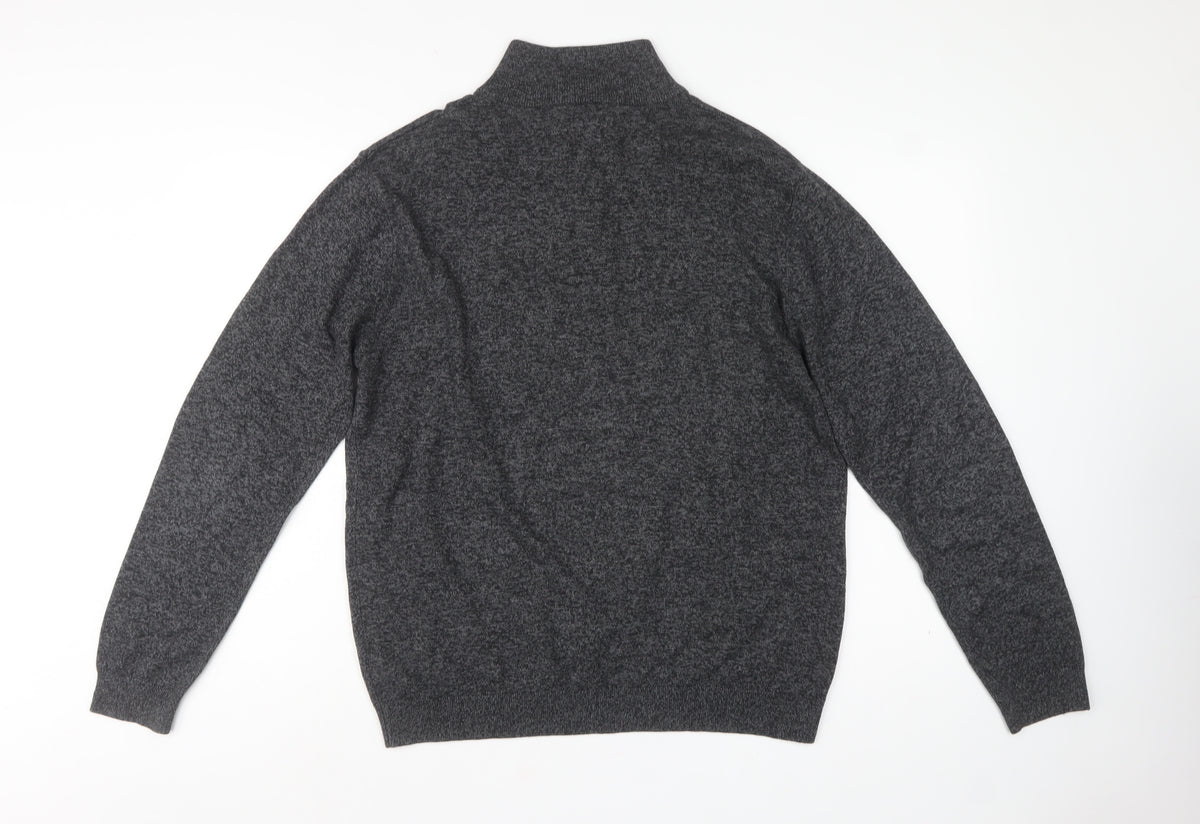 Next Mens Grey L 1/4 Zip High Neck Cotton Blend Knit Jumper
