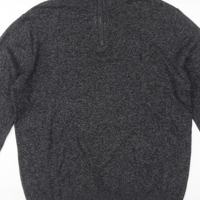 Next Mens Grey L 1/4 Zip High Neck Cotton Blend Knit Jumper