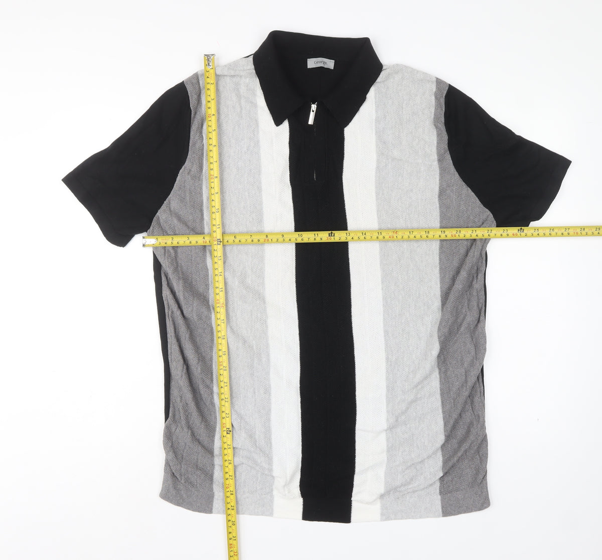 George Men’s Multicoloured Stripe 1/2 Zip Collared Jumper L