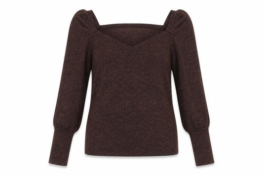 Monsoon Women’s Brown Metallic V-Neck Puff Sleeve Jumper UK 12 M