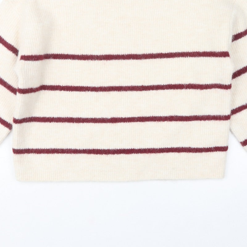 Marks & Spencer Women Ivory M Striped Crew Neck Knit Jumper