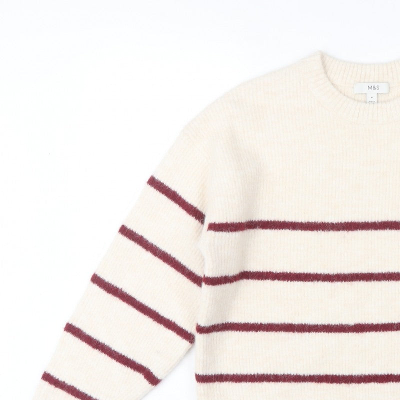 Marks & Spencer Women Ivory M Striped Crew Neck Knit Jumper