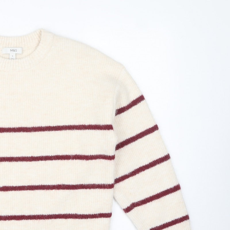Marks & Spencer Women Ivory M Striped Crew Neck Knit Jumper