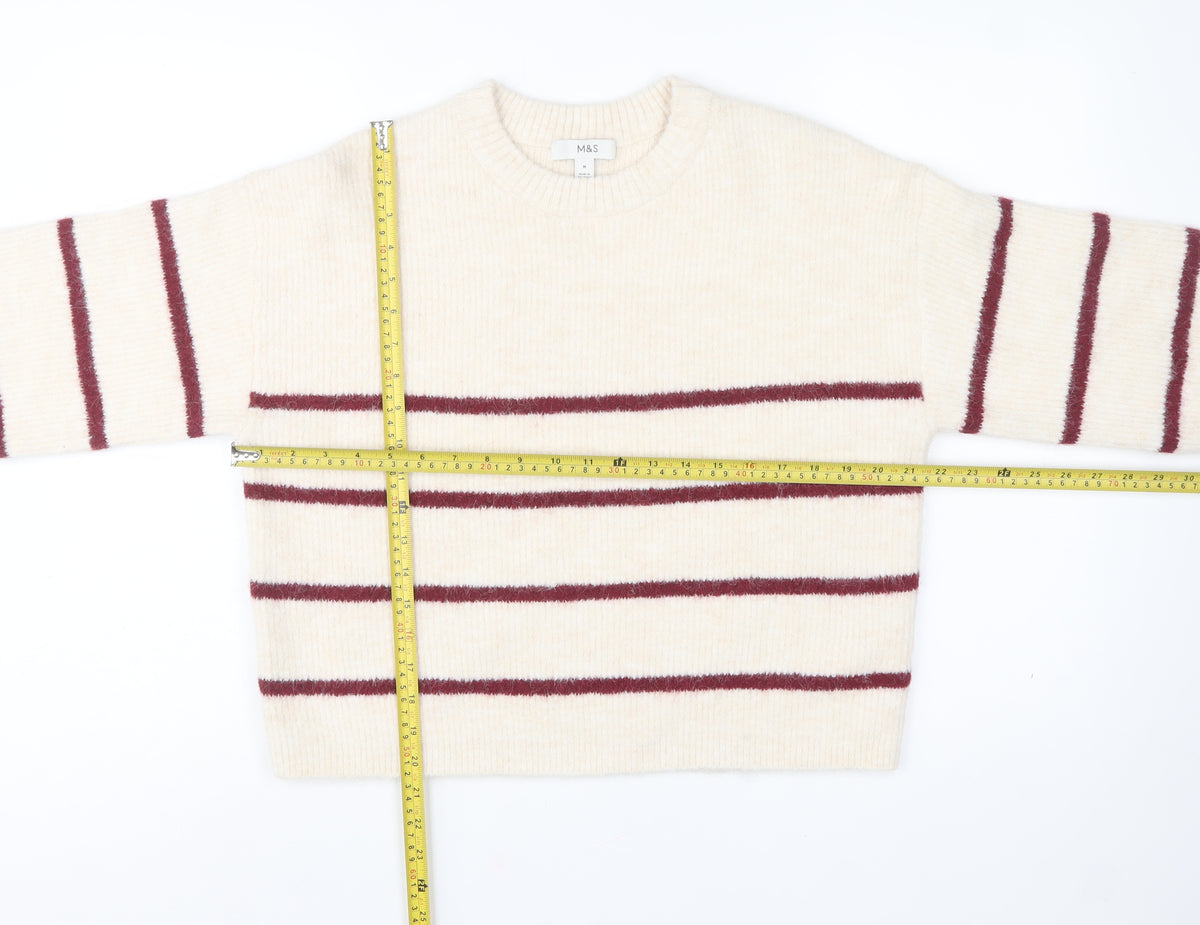 Marks & Spencer Women Ivory M Striped Crew Neck Knit Jumper