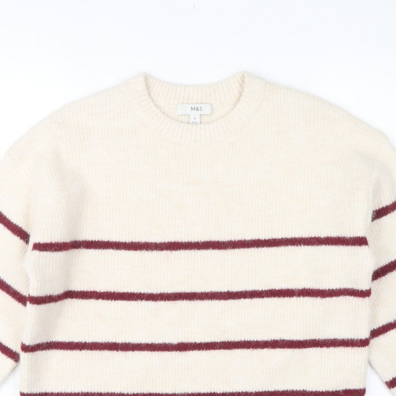 Marks & Spencer Women Ivory M Striped Crew Neck Knit Jumper