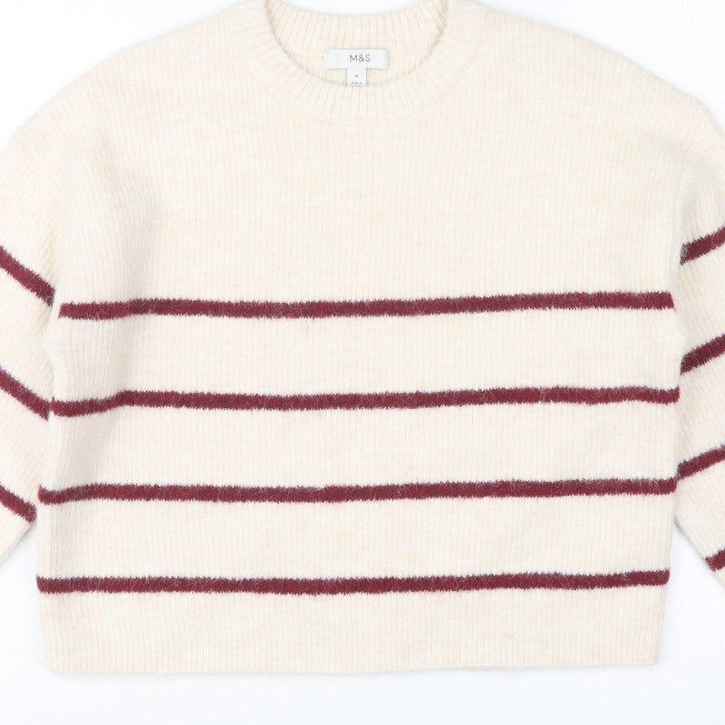 Marks & Spencer Women Ivory M Striped Crew Neck Knit Jumper