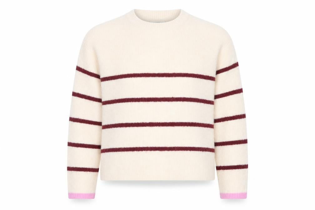 Marks & Spencer Women Ivory M Striped Crew Neck Knit Jumper