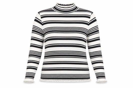 Very Women’s Black White Stripe Ruffle Mock Neck Jumper UK 18
