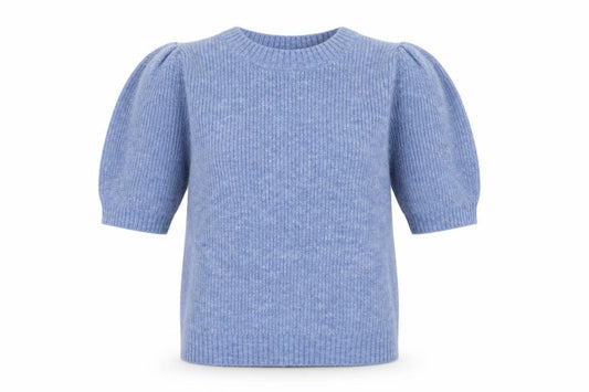 Et Vous Women Blue UK 12 Puff Sleeve High Neck Wool Blend Jumper
