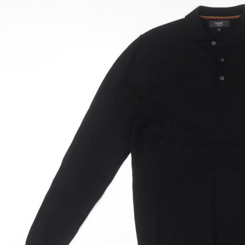 Next Men’s Black M Collared Henley Cotton Knit Jumper Long Sleeve