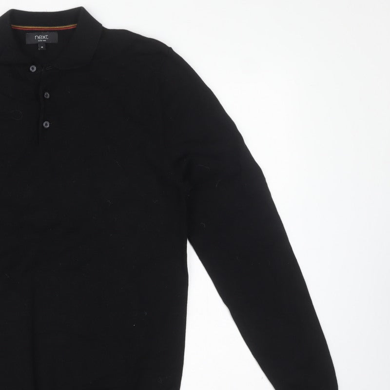 Next Men’s Black M Collared Henley Cotton Knit Jumper Long Sleeve