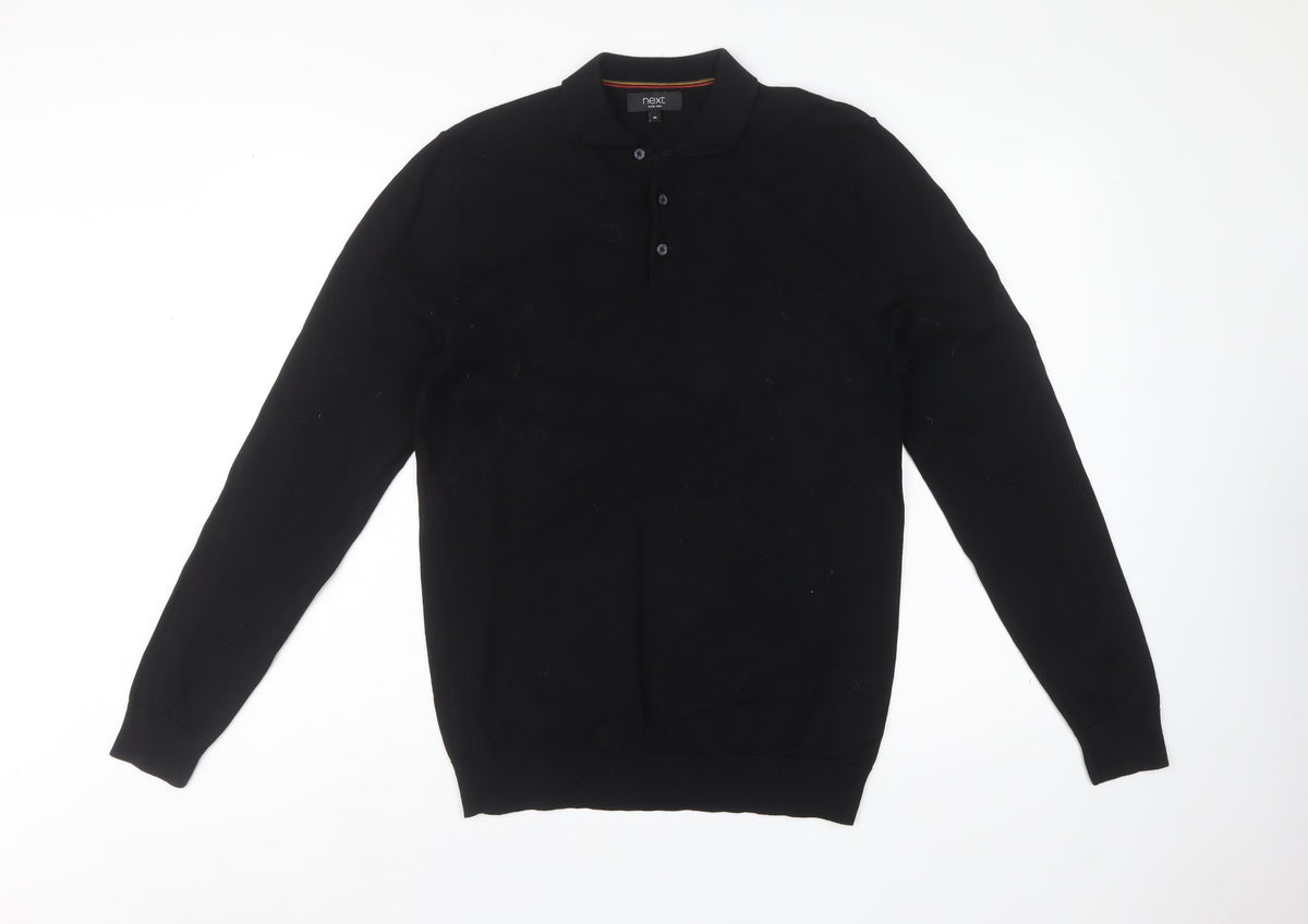 Next Men’s Black M Collared Henley Cotton Knit Jumper Long Sleeve